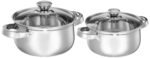 Amazon Brand - Solimo Set of 2 Stainless Steel Cook and Serve Set | Glass Lid | Dishwasher-Safe, 2L 700 ml|Induction and Gas Stove Compatible