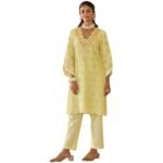 Amazon Brand - Tavasya Womens Cotton V Neck Co-ord Set | Salwar Suit | Breathable Fabric With Schiffli and multi embroidery Work