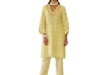 Amazon Brand - Tavasya Womens Cotton V Neck Co-ord Set | Salwar Suit | Breathable Fabric With Schiffli and multi embroidery Work