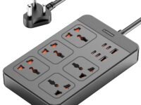 Ambrane Extension Board, 4 Type C, 2 USB, 5 International Power Sockets, 2500W Output, Long Cable, Wall Mount Option, Supports Laptop Charging for Office, Home Appliances (SmartStrip 2 Pro, Black)