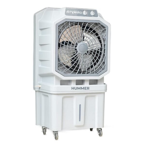 Amplesta Hummer 125L Desert Commercial Air Cooler for Home with 24” Fan, 12000 CMH, Powerful 150 ft. Air throw, 75mm Honeycomb pads, Inverter Friendly, 3 Speed, Cooler for room; Grey (1 Year warranty)