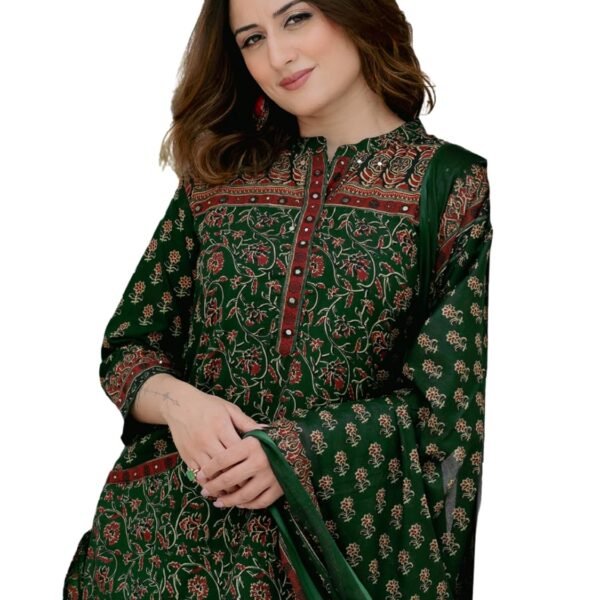 Arayna Women’s Cotton Printed Kurta Set with Palazzo Pants and Dupatta | Ethnic Straight Kurta