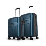 Aristocrat Atlas Set of 2 (Cabin+Medium) Hard Case Trolley Bags, Blue | 8-Wheels, Durable Case, Spacious, Combination Lock, Sturdy Zipper, Lightweight Travel Luggage, 3-Year Global Warranty