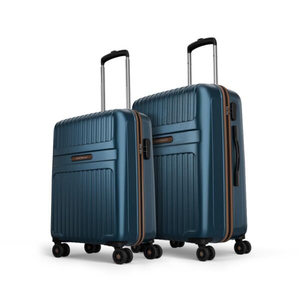 Aristocrat Atlas Set of 2 (Cabin+Medium) Hard Case Trolley Bags, Blue | 8-Wheels, Durable Case, Spacious, Combination Lock, Sturdy Zipper, Lightweight Travel Luggage, 3-Year Global Warranty