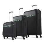 Aristocrat Commander Set of 3 Soft Case (S+M+L) Trolley Bags, Black | Spacious, Zipper Expander, Front Pocket, Durable Polyester Case Travel Luggage, Combination Lock, 3-Year Global Warranty