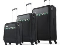 Aristocrat Commander Set of 3 Soft Case (S+M+L) Trolley Bags, Black | Spacious, Zipper Expander, Front Pocket, Durable Polyester Case Travel Luggage, Combination Lock, 3-Year Global Warranty