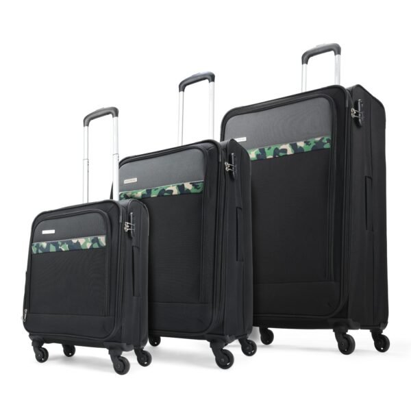 Aristocrat Commander Set of 3 Soft Case (S+M+L) Trolley Bags, Black | Spacious, Zipper Expander, Front Pocket, Durable Polyester Case Travel Luggage, Combination Lock, 3-Year Global Warranty