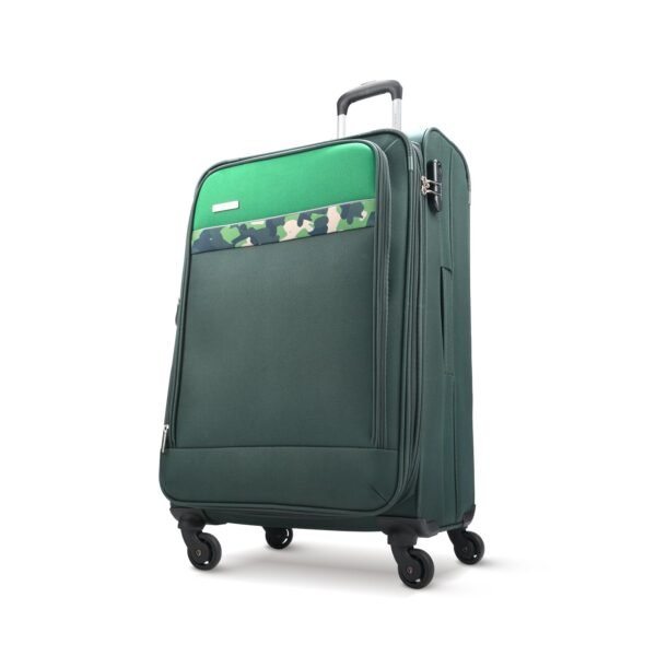 Aristocrat Commander Soft Case Large Size (Check-in) Trolley Bag, Green | Spacious, Zipper Expander, Front Pocket, Durable Polyester Case Travel Luggage, Combination Lock, 3-Year Global Warranty