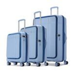 Aristocrat Solana Set of 3 (Cabin+Medium+Large) Hard Case Trolley Bags,Blue | Laptop Compartment (Cabin), TSA Lock, Expander, 8-Wheels, Polypropylene Case, Spacious Travel Luggage, 3-Year Global Warranty