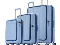 Aristocrat Solana Set of 3 (Cabin+Medium+Large) Hard Case Trolley Bags,Blue | Laptop Compartment (Cabin), TSA Lock, Expander, 8-Wheels, Polypropylene Case, Spacious Travel Luggage, 3-Year Global Warranty
