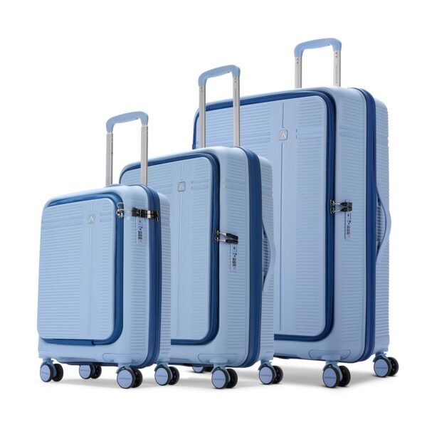 Aristocrat Solana Set of 3 (Cabin+Medium+Large) Hard Case Trolley Bags,Blue | Laptop Compartment (Cabin), TSA Lock, Expander, 8-Wheels, Polypropylene Case, Spacious Travel Luggage, 3-Year Global Warranty