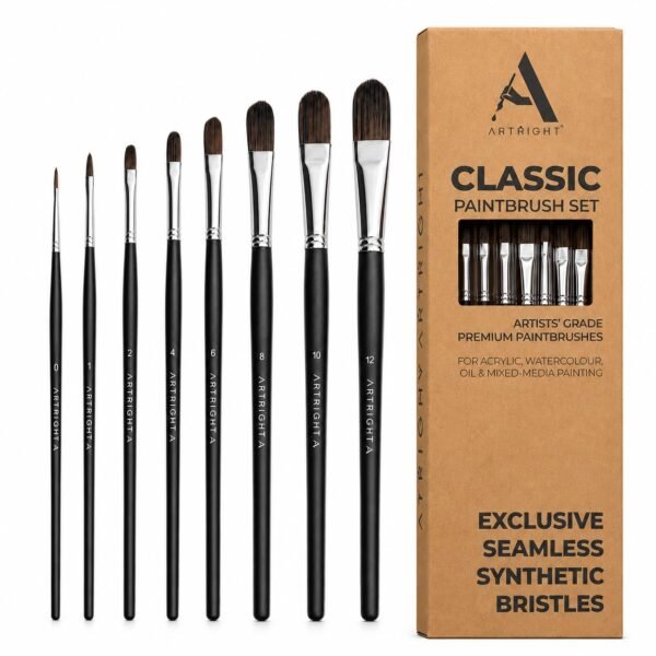 Artist Filbert Paintbrush Set of 8, Professional Paint Brushes for Acrylic, Oil, Watercolour Painting, Perfect for Beginner & Professional, Smooyh Stroke & Precision (Sizes: 0 to 12inch)
