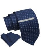 Axlon Tie for Men – Dotted Silk Neck Ties Set with Cufflinks Flower Pin, Pocket Square & Black Gift Box, Combo Necktie Sets for Office Wear, Formal Suits & Weddings (Navy, AXNW33)