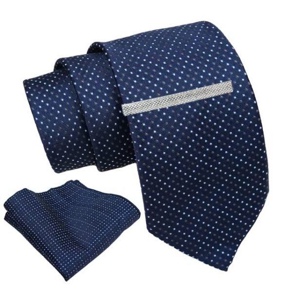 Axlon Tie for Men – Dotted Silk Neck Ties Set with Cufflinks Flower Pin, Pocket Square & Black Gift Box, Combo Necktie Sets for Office Wear, Formal Suits & Weddings (Navy, AXNW33)