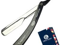 Barber Shaving Razor for Men | Foldable Stainless Steel Straight Razor with Handle | Manual Beard Shaving and Trimming Razor for Barbers, Salons and Home Grooming (Black Taiwan)