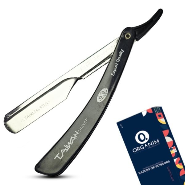 Barber Shaving Razor for Men | Foldable Stainless Steel Straight Razor with Handle | Manual Beard Shaving and Trimming Razor for Barbers, Salons and Home Grooming (Black Taiwan)