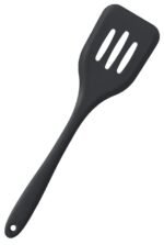 Baskety Silicone Turner Slotted Spatula Non-Stick Flexible Rubber Kitchen Utensil for Fish, Eggs, Pancakes (Black)