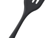 Baskety Silicone Turner Slotted Spatula Non-Stick Flexible Rubber Kitchen Utensil for Fish, Eggs, Pancakes (Black)