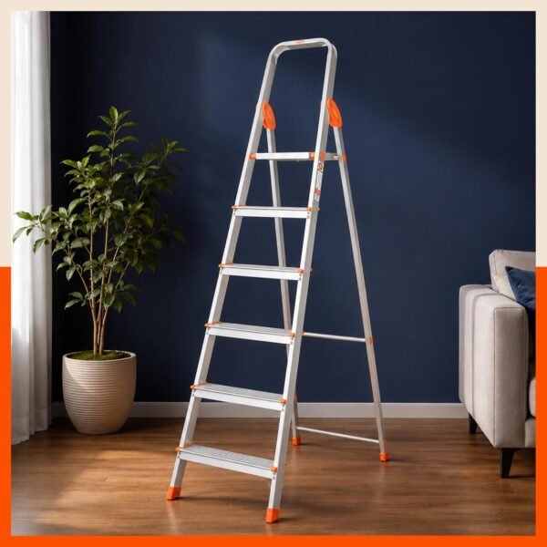 Bathla Advance 6-Step Aluminium Ladder | 150 Kg Load Capacity | Anti-Slip Steps | Sure-Hinge Technology | Home Use Step Ladder | 5 Year Warranty