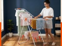 Bathla Foldable Cloth Drying Stand - Neo | 26 Drying Rails | Weather Resistant Alloy Steel Laundry Rack | Lightweight Clothes Dryer Stand for Home & Balcony | 2 Year Warranty (Bright Orange)