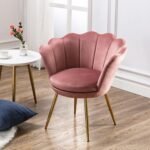 Bharat Bhavishya Velvet Accent Chair for Bedroom with Gold Plating Metal Legs, Leisure Armchair for Living Room/Cafe/Vanity (Dark Pink)