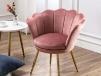 Bharat Bhavishya Velvet Accent Chair for Bedroom with Gold Plating Metal Legs, Leisure Armchair for Living Room/Cafe/Vanity (Dark Pink)