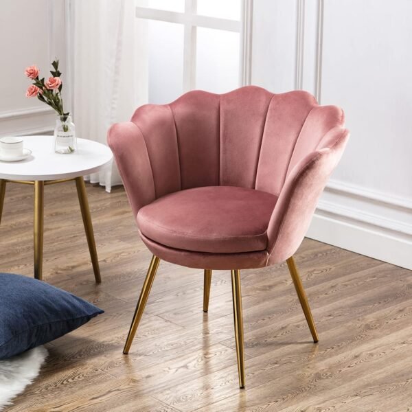 Bharat Bhavishya Velvet Accent Chair for Bedroom with Gold Plating Metal Legs, Leisure Armchair for Living Room/Cafe/Vanity (Dark Pink)