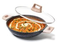 CAROTE 24CM/2.8 L Non Stick Kadai, Induction Kadai, Granite Stone Kadhai with Lid Deep Frying Pan, Biryani Pot