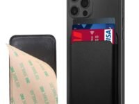 CRYSENDO Leather Wallet Phone Card Holder | Pocket Credit Card ID Case Pouch Stores 2-3 Cards + Cash | 3M Adhesive Sticker for iPhone and Android Smartphones (Black)
