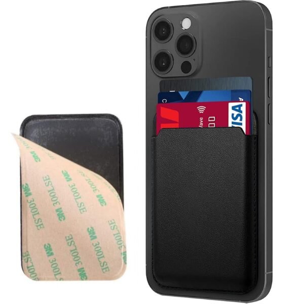 CRYSENDO Leather Wallet Phone Card Holder | Pocket Credit Card ID Case Pouch Stores 2-3 Cards + Cash | 3M Adhesive Sticker for iPhone and Android Smartphones (Black)
