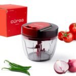 CÜRAA ChopLab Lite Manual Vegetable Chopper for Kitchen Use | By Chef Sanjyot Keer | Mini Chopper for Kitchen with Stainless Steel Blades – 650ml (Red)