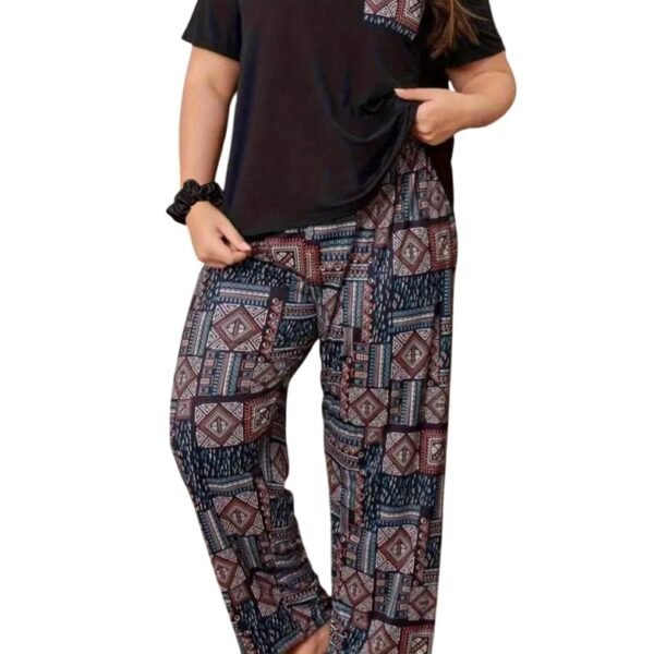 Celary Women’s Cotton Blend Printed Night Suit Set||Soft & Breathable Short Sleeve Top & Ethnic Print Pyjama Set||Also Available in Plus Size||Korean Night Suit||Comfortable Home Wear & Sleepwear