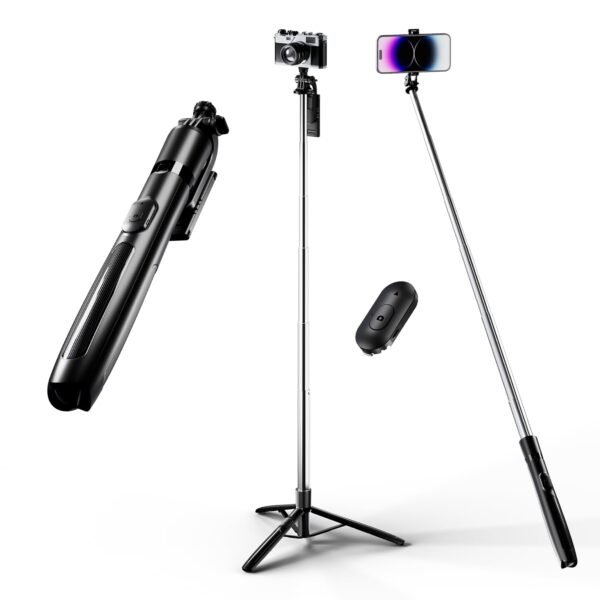Celfiexpt 62" Extendable Selfie Stick Tripod Bluetooth Remote 360° Rotating Phone Mount & 1/4'' Camera Screw, Long Tripod Stand for Vlogging,Live Streaming,Compatible with iPhone Android Action Camera