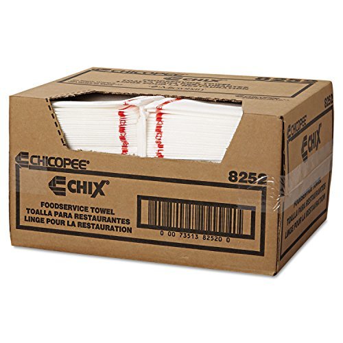Chix 8252 Food Service Towels, 13 x 21, Cotton, White/Red (Case of 150)