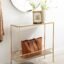 Crafter Trubey Narrow Elegant Console Table, 30 x 27 x 10, Modern Glam Slim Entryway Table with Bottom Wire Storage Rack and Mirrored Tabletop