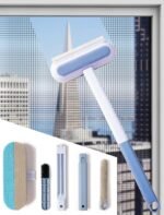DODGE 'N WOLVES Multifunctional Plastic Screen Brush 4 in 1 with Extended Handle for Window and Mesh Cleaning, Double Sided Mosquito Net Cleaner Grey