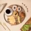 DREAMY WALLS Serving Platter Tray 14'' Wooden Round with Metal Handle | Handmade Bed Table for Food, Coffee Table Snacks Tray, Charcuterie & Cheese Board, Food Grade Polish, Kitchen Accessories Items