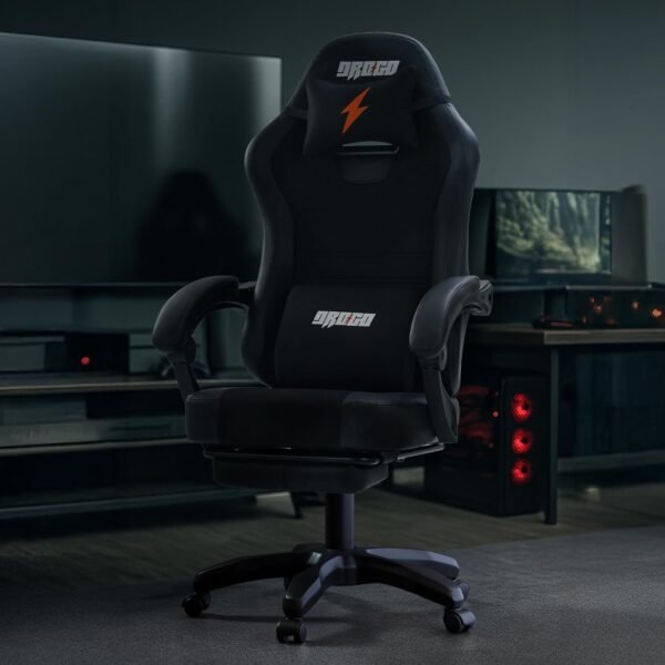 DROGO Aura Ergonomic Gaming Chair with Premium PU Leather Fabric, Linkage Armrest, Adjustable Neck & Lumbar Pillow | Computer Chair for Study | Office Chairs for Work from Home with Recline (Black)