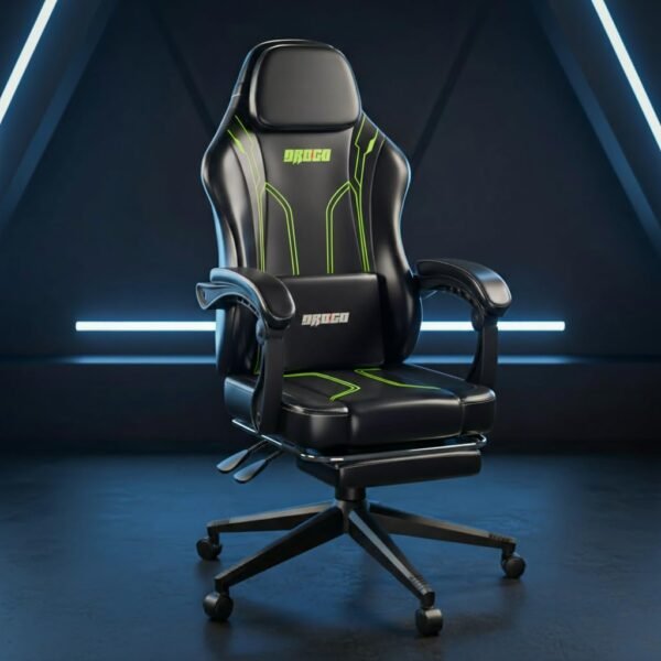DROGO Phantom Ergonomic Gaming Chair with Premium PU Leather Fabric, Linkage Armrest, Adjustable Neck & Lumbar Pillow | Computer Chair for Study | Home & Office Chair with Recline (Black/Green)