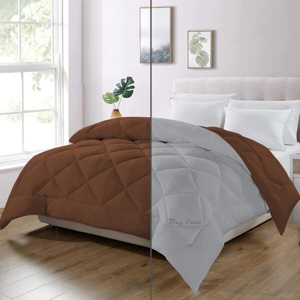 Day Care - Queen Size Bed Comforter for Winter Microfiber 500 GSM Diamond Stitch Reversible Comforter (90" x 90" Inches/228cm x 228cm) - Comforter for Queen Size Bed|Silver/Chocolate Brown