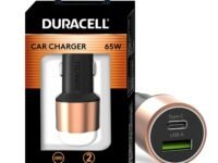 Duracell 65W Fast Car Charger Adapter with Dual Output. Quick Charge, Type C PD 45W & Qualcomm Certified 3.0 20W, Compatible for iPhone, All Smartphones, Tablets & More (Copper & Black)
