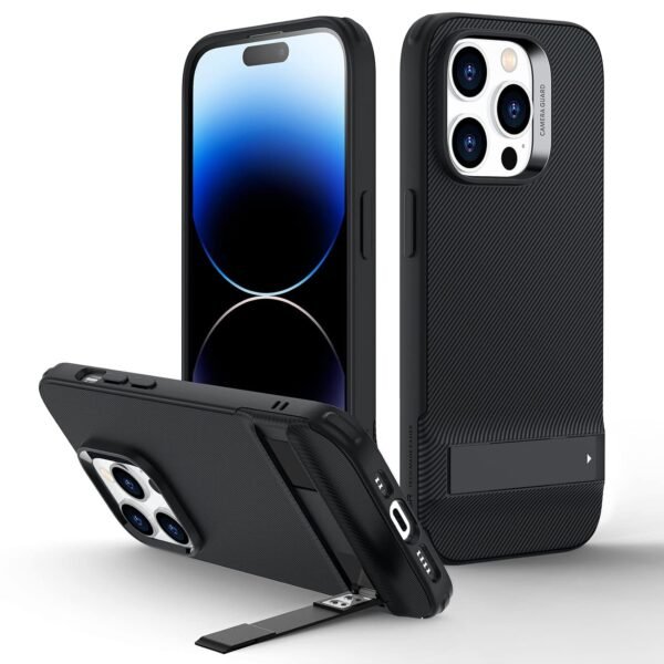 ESR for iPhone 14 Pro Case with Adjustable Stand, Military-Grade Drop Protection, 3 Stand Modes, TPU, Supports Wireless Charging, Boost Slim Patented Metal Kickstand Phone Back Cover, Black
