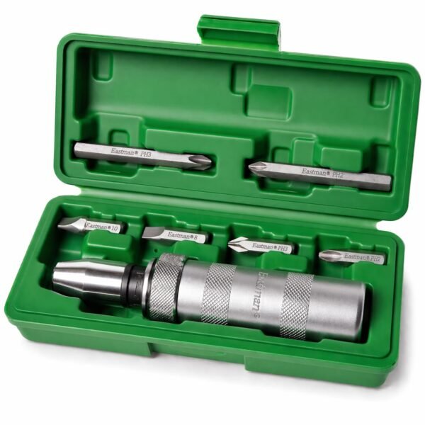 Eastman EID-2500-02 1/2-Inch Drive Manual Impact Driver Set, 6-Piece Kit with CRV Steel Phillips & Slotted Power Bits, Carbon Steel Handle, & Blow Molded Case
