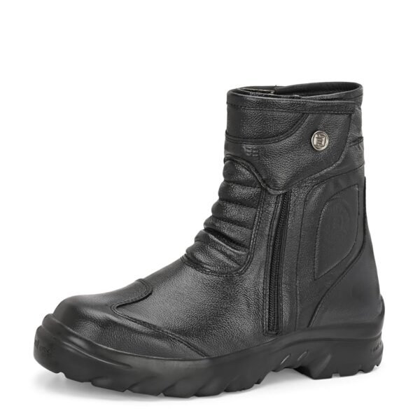 Eego Italy Rider Goat, Water Resistant Biker boot/Motorcycle riding boot, real leather upper & anti slip sole with steel toe protection, padded in socks, 3M Reflectors,lace free and walkable with shin and ankle protection
