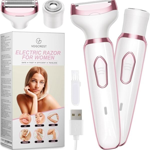 Electric Razor - Shaver - Trimmer for Women: 2 in 1 Painless Body Razors and Facial Hair Remover - Rechargeable Hair Removal Kit for Face Body Leg Bikini Underarm Arm