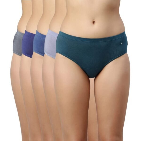 Enamor Stretchable Cotton Hipster Panties for Women, Full Coverage Grip Fit Inner Elastic with Antimicrobial & Stain Release Technology - Color and Print May Vary - CR17 (Pack of 5)