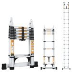 Equal 19 FT A-Type Foldable Aluminium Telescopic Ladder | A-Frame + Extension | 2 Triangle Stabilizers | EN131 Certified | 2-Year Warranty | Heavy-Duty Industrial & Commercial Use (5.6m / 9+9 Steps)