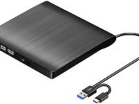 External DVD Drive Player, USB 3.0 USB-C Portable CD/DVD +/-RW Disk Burner, ROM Reader Writer for Laptop Desktop PC
