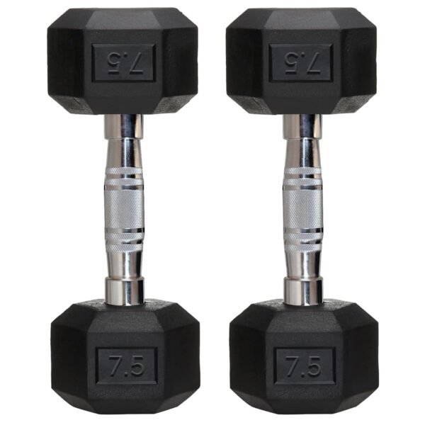 FITRXX Rubber Coated Hexa Dumbbell Set (7.5 kg Pair) | Professional Exercise Dumbbells for Men & Women | Home Gym Equipment for Full Body, Upper & Lower Body Strength Training | Anti-Slip Handle