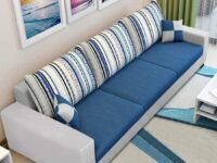 FURNY Adon 3 Seater Fabric Sofa Set (Blue-Grey)